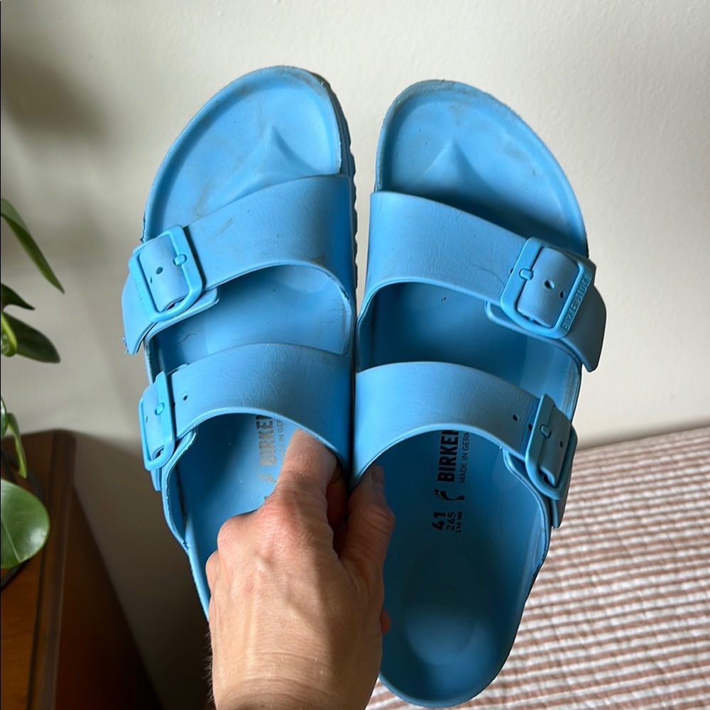 Birkenstock Arizona Eva Blue Sandals, size 10